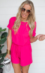 HOT PINK ROMPER WITH POCKETS 