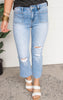 Mid-Rise Distressed Cropped w/ Slit Denim Jeans | MICA