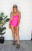 Hot Pink Halter Twist Front One Piece Swim Suit