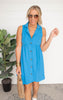 Americana Blue Sleeveless Collared Dress