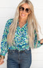 Go For It Abstract Button Down Blouse - Blue