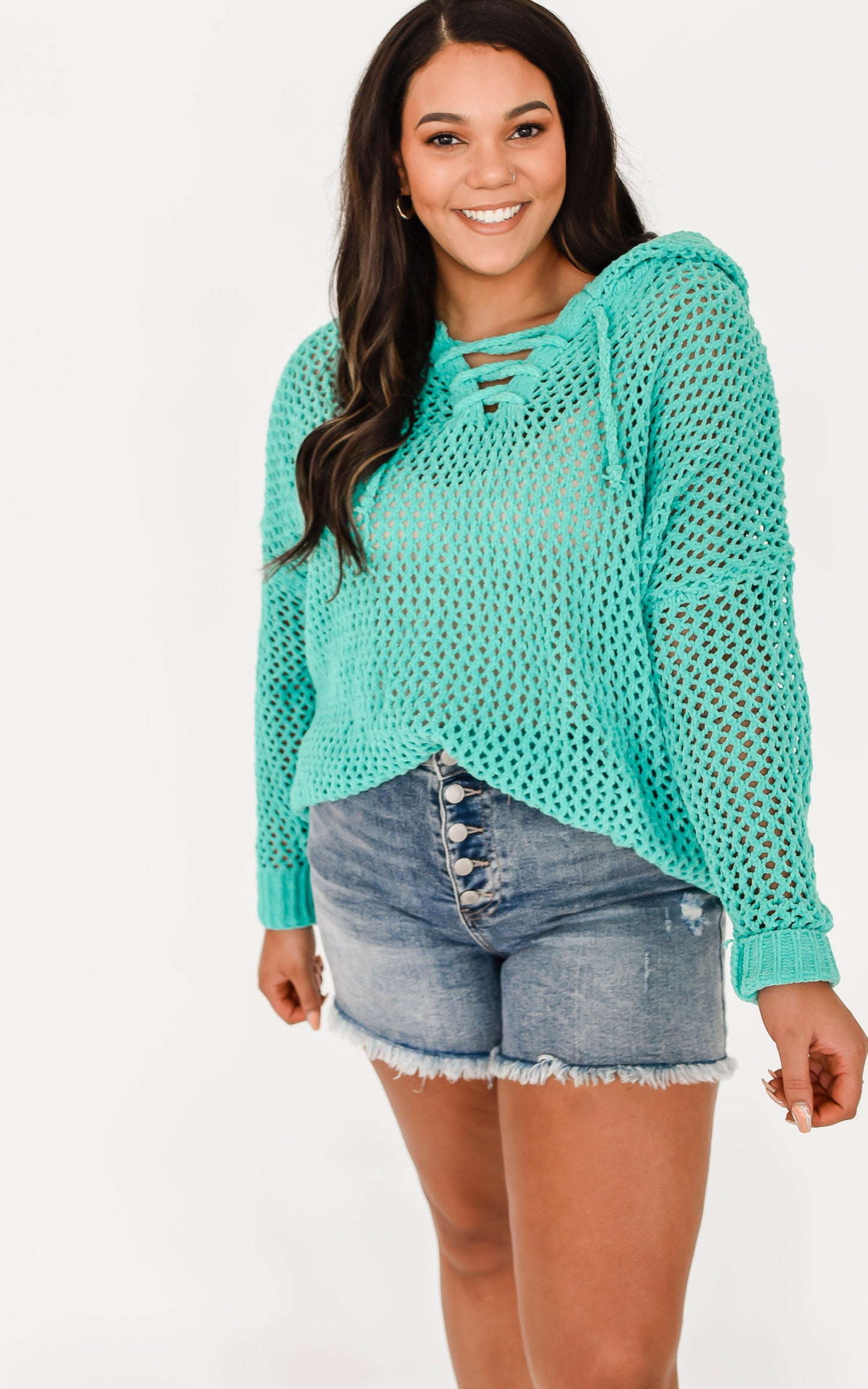 Lace Open Up Crochet Chenille Sweater Hoodie - Final Sale