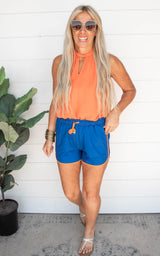 Everyday Shorts - Blue & Orange Drawstring Shorts