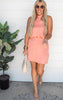 Silk Skinny Halter Mini Dress - Peach