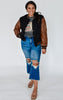 Faux Leather Sleeves Varsity Jacket