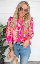 Hit Them With A Pop of Fuchsia Floral Blouse