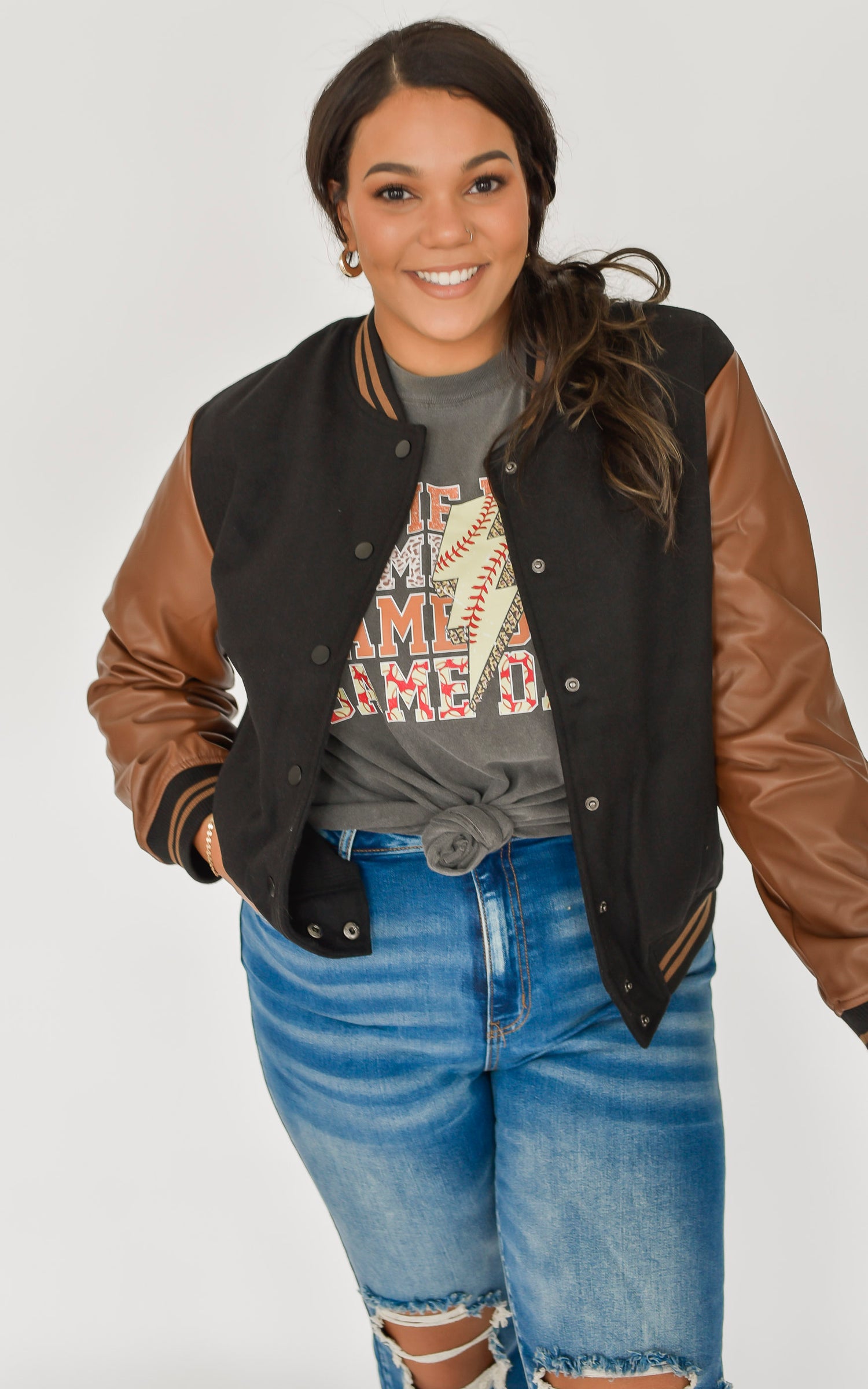 Faux Leather Sleeves Varsity Jacket – BAD HABIT BOUTIQUE