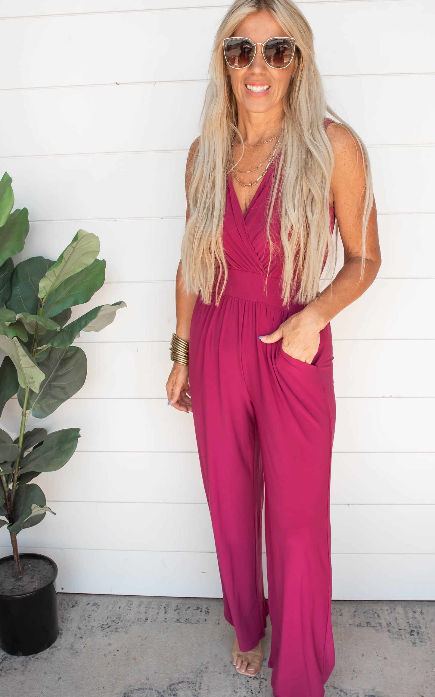 Berry V-Neck Jumpsuit | Gilli