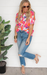 Be Bold Floral Short Sleeve Top - Pink