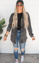 Waffle Knit Mineral-Washed Button Down Jacket | MONO B