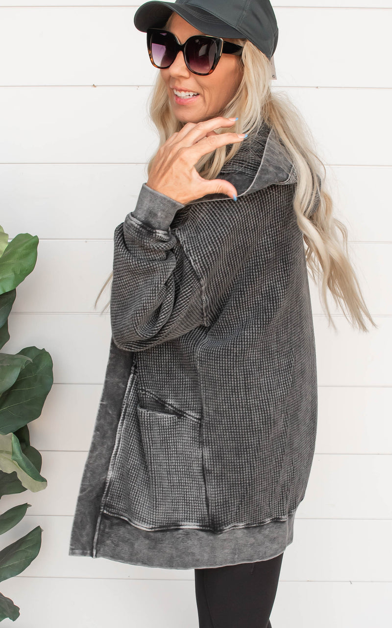 Waffle Knit Mineral-Washed Cardigan | MONO B *PREORDER - OCT 27TH SHIP DATE*
