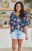 Navy Floral Dolman Sleeve Blouse Top - Final Sale