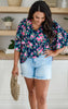 Navy Floral Dolman Sleeve Blouse Top - Final Sale