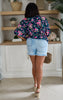 Navy Floral Dolman Sleeve Blouse Top - Final Sale