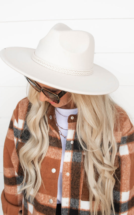 Ivory Braided Rope Strap Fedora Hat