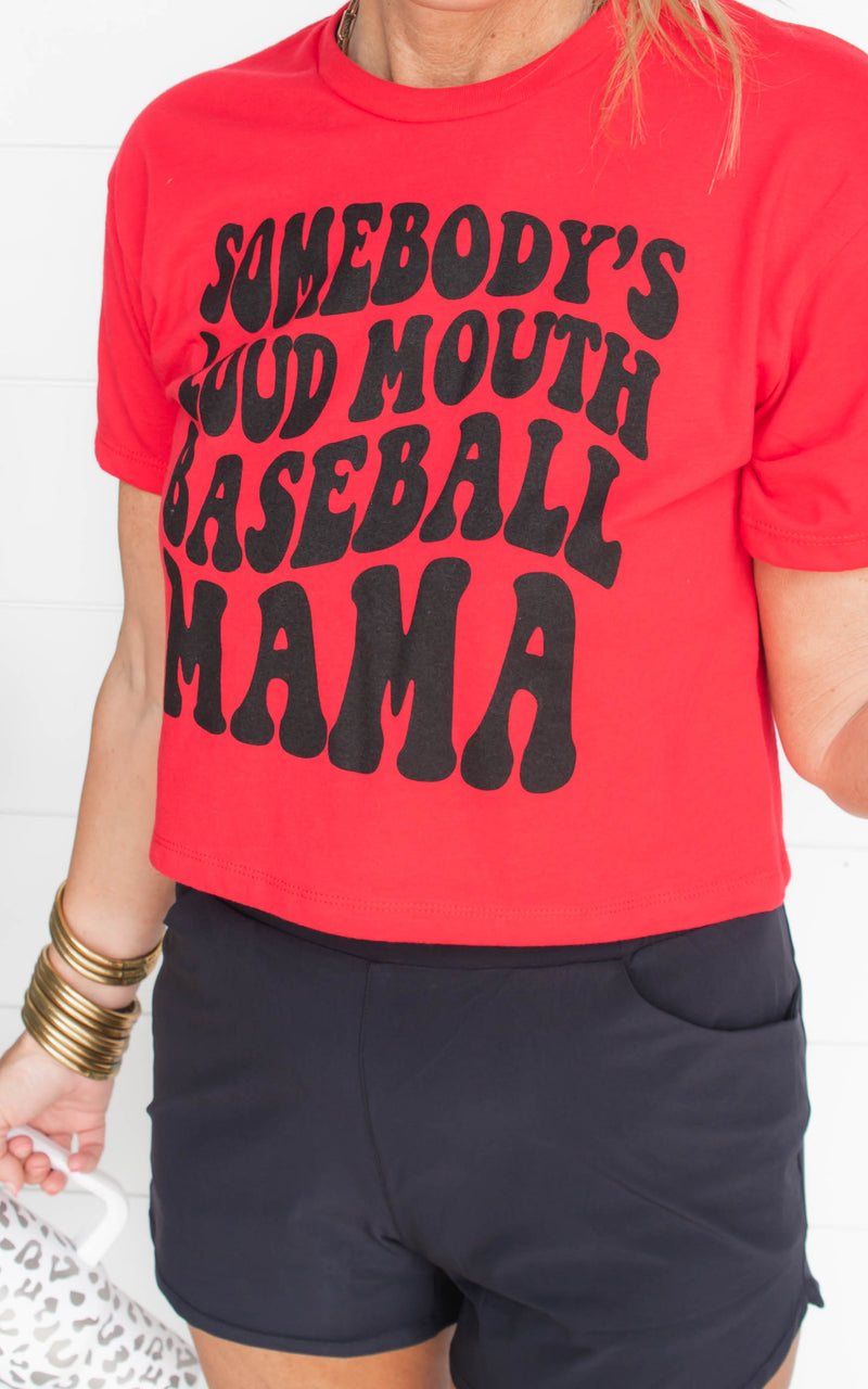 Somebody's Loud Mouth Baseball Mama Cropped Tee