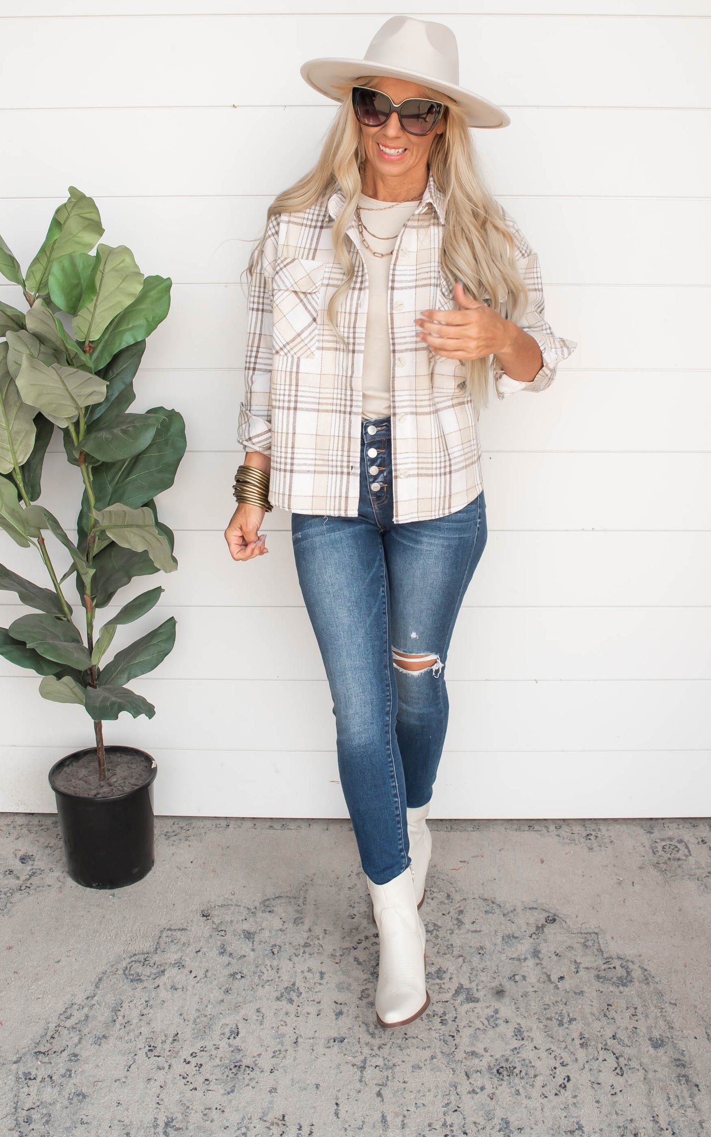 Autumn Calling Plaid Flannel Button Up Shacket