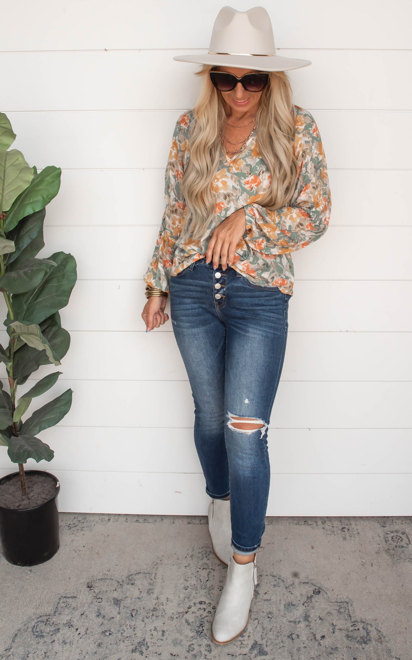 Sage Marigold Printed Blouse Top