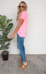 Washed Short Sleeve V-Neck Top w/ Hi-Low Hem | FINAL SALE