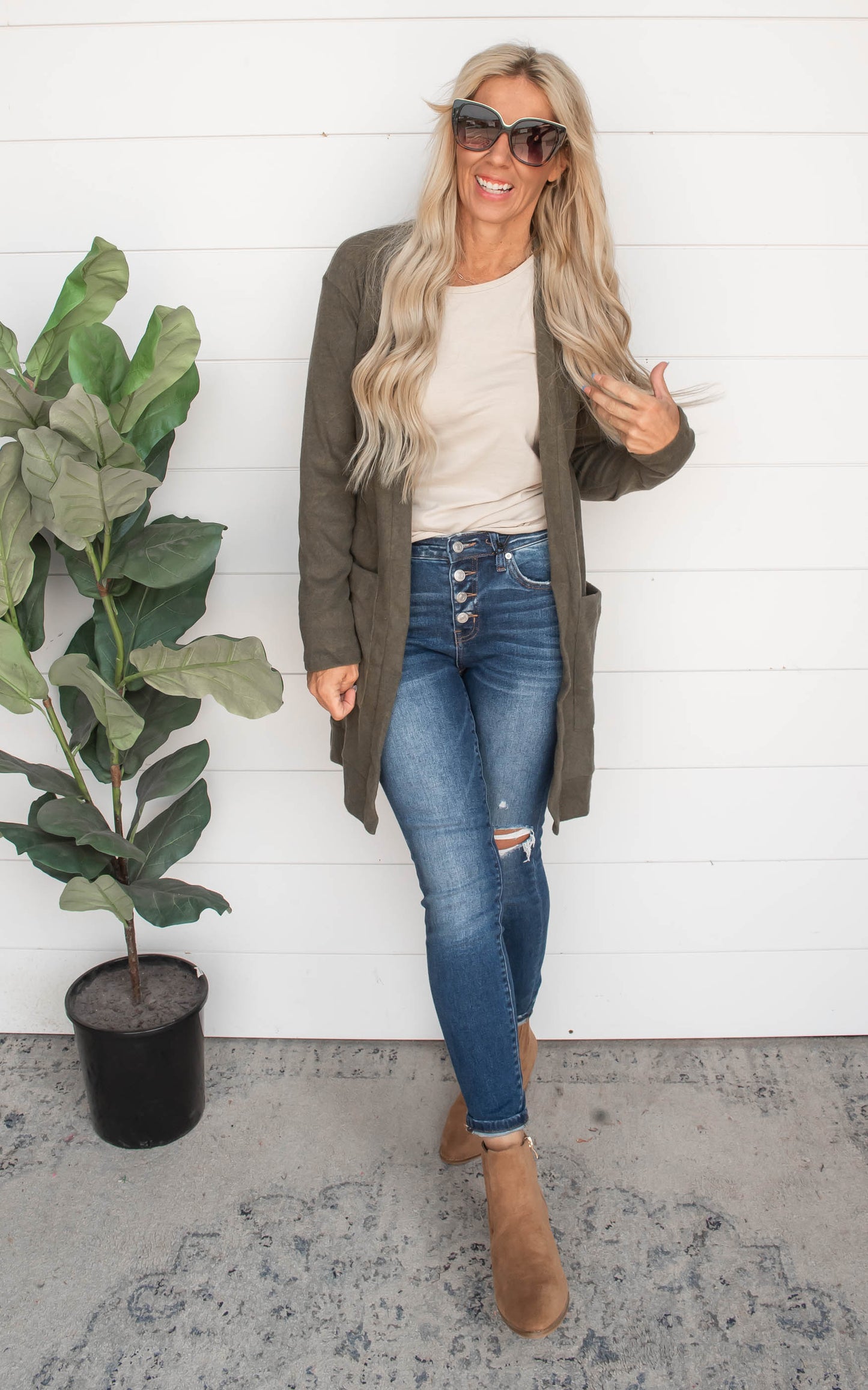 Olive brushed knit cardigan 