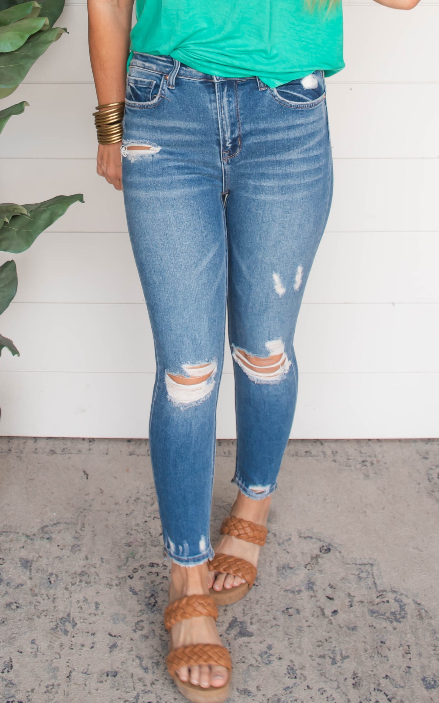 High Rise Crop Skinny w/ Step Hem Denim Jeans-Mica