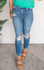 High Rise Crop Skinny w/ Step Hem Denim Jeans-Mica