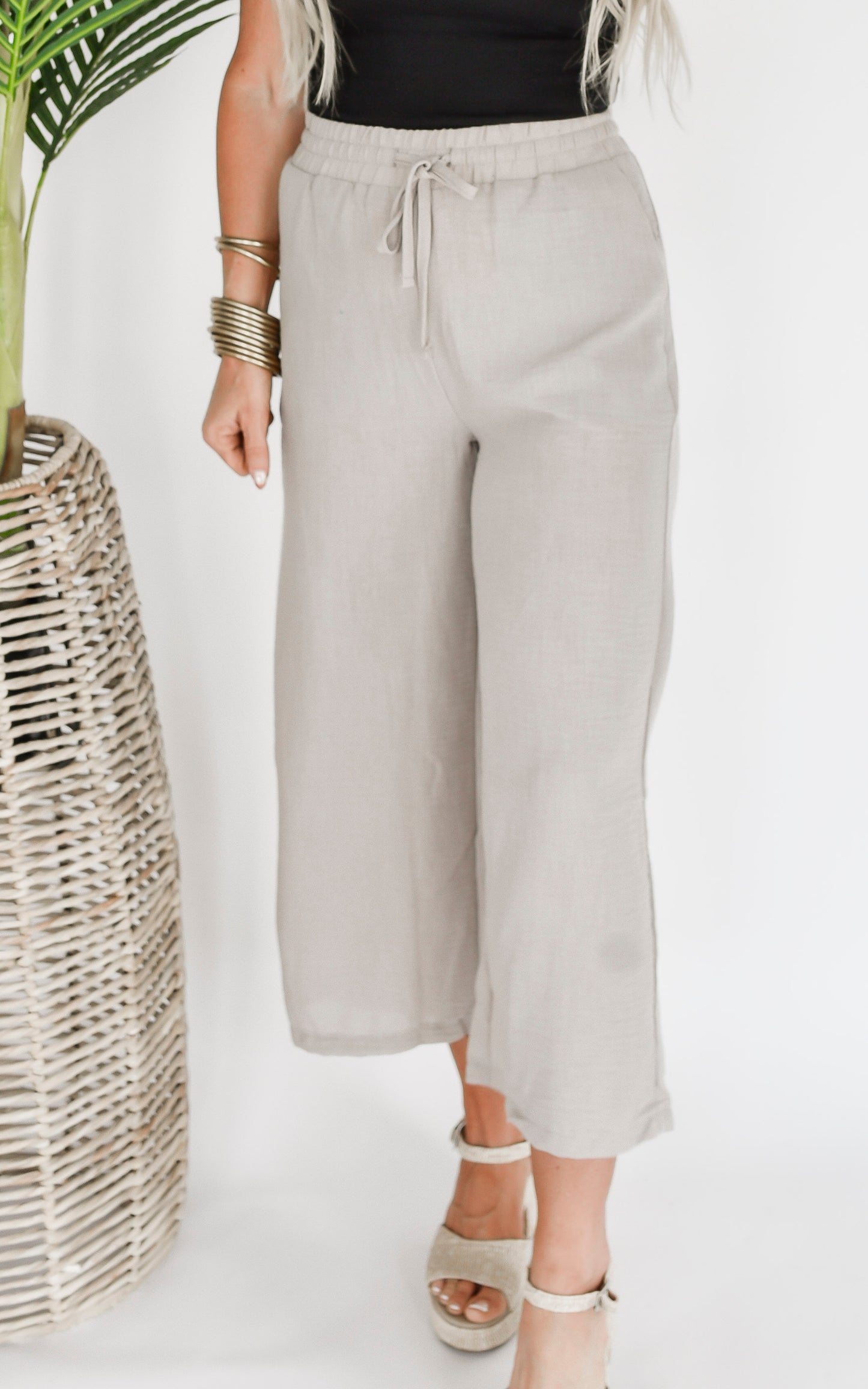 The Abby Drawstring Crop Wide Leg Pants - Final Sale