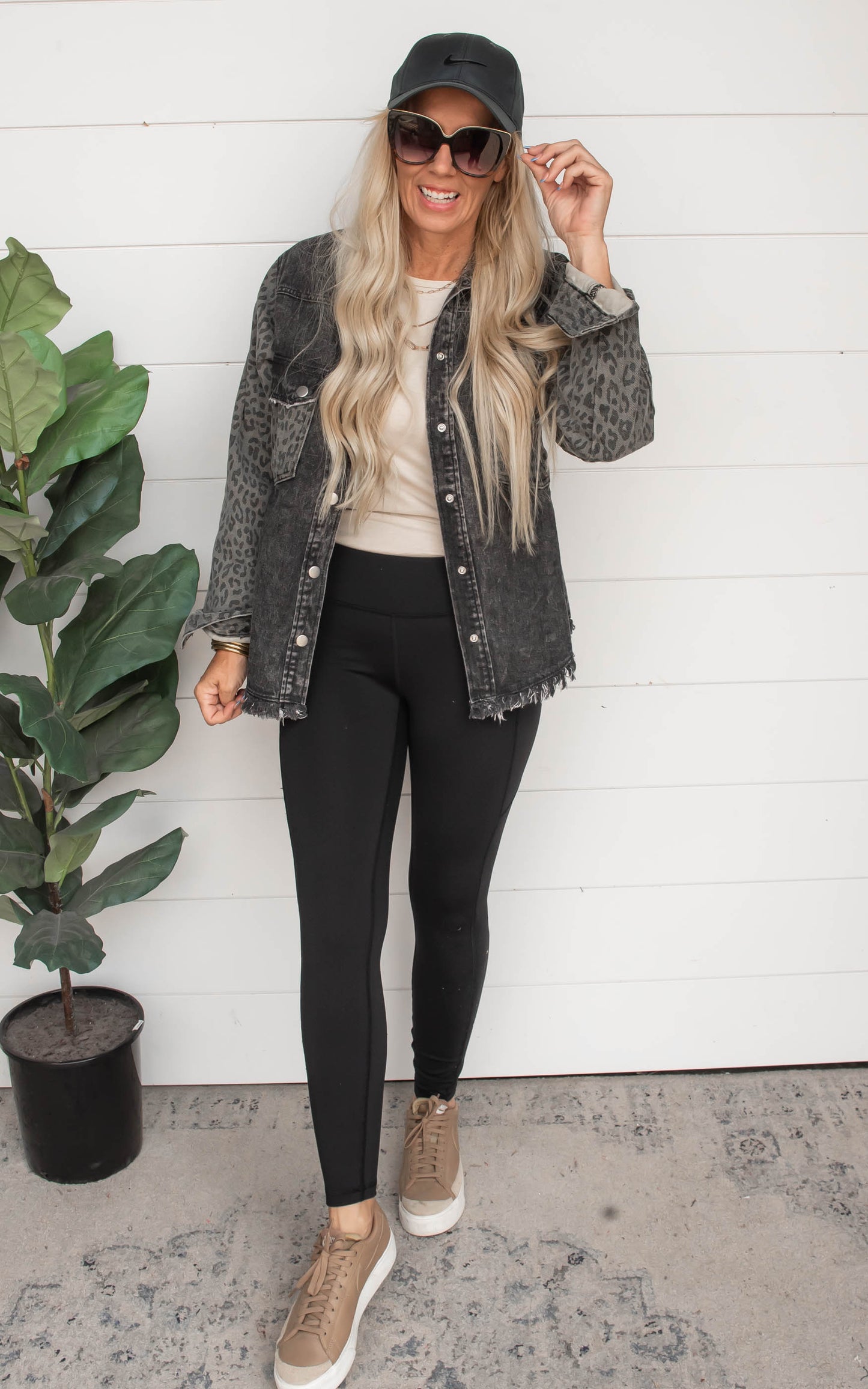 black Leopard Contrast Denim Jacket