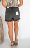 Washed Black Frayed Hem Button Fly Denim Shorts - Final Sale