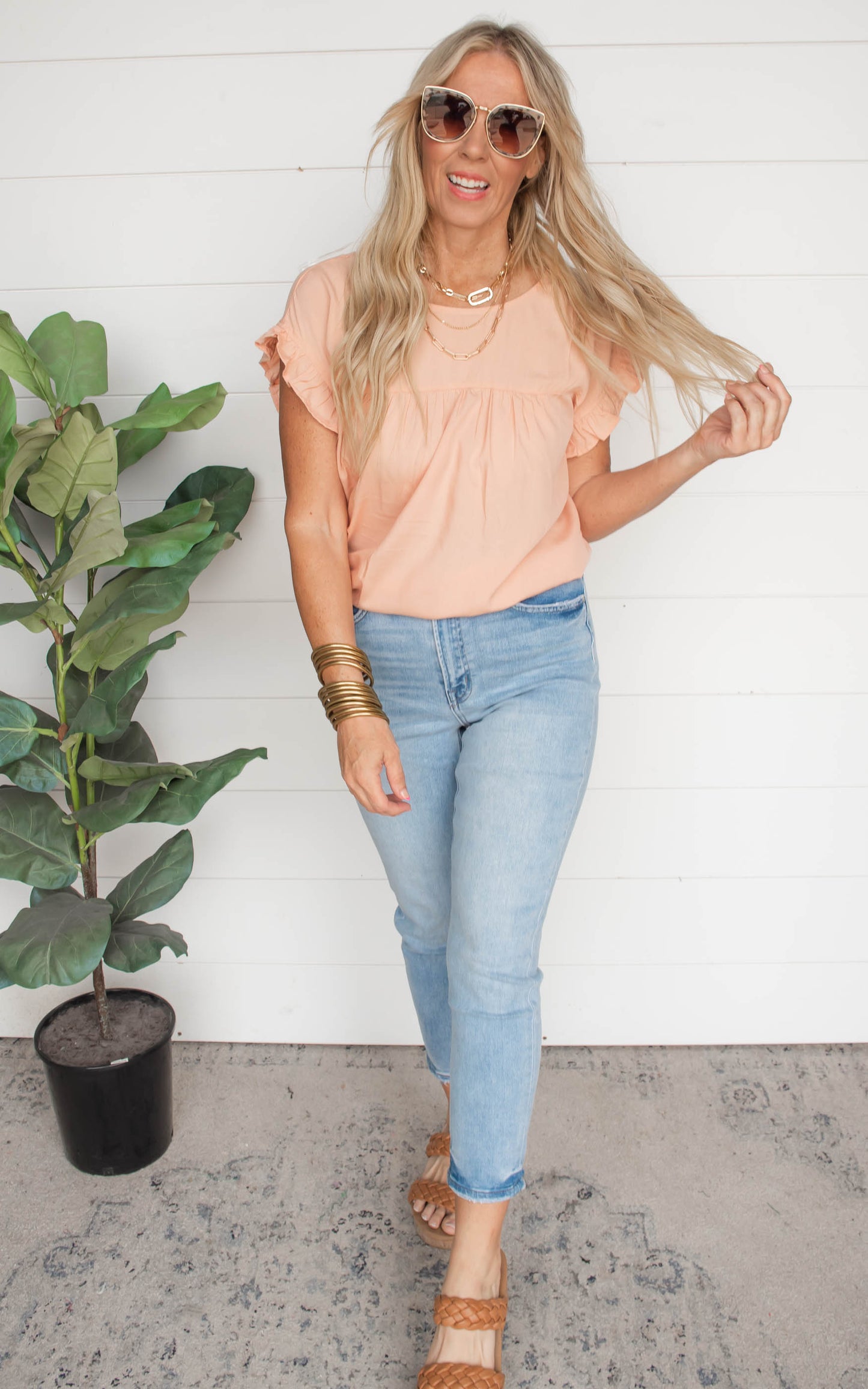 Georgia Peach Ruffle Sleeve Top