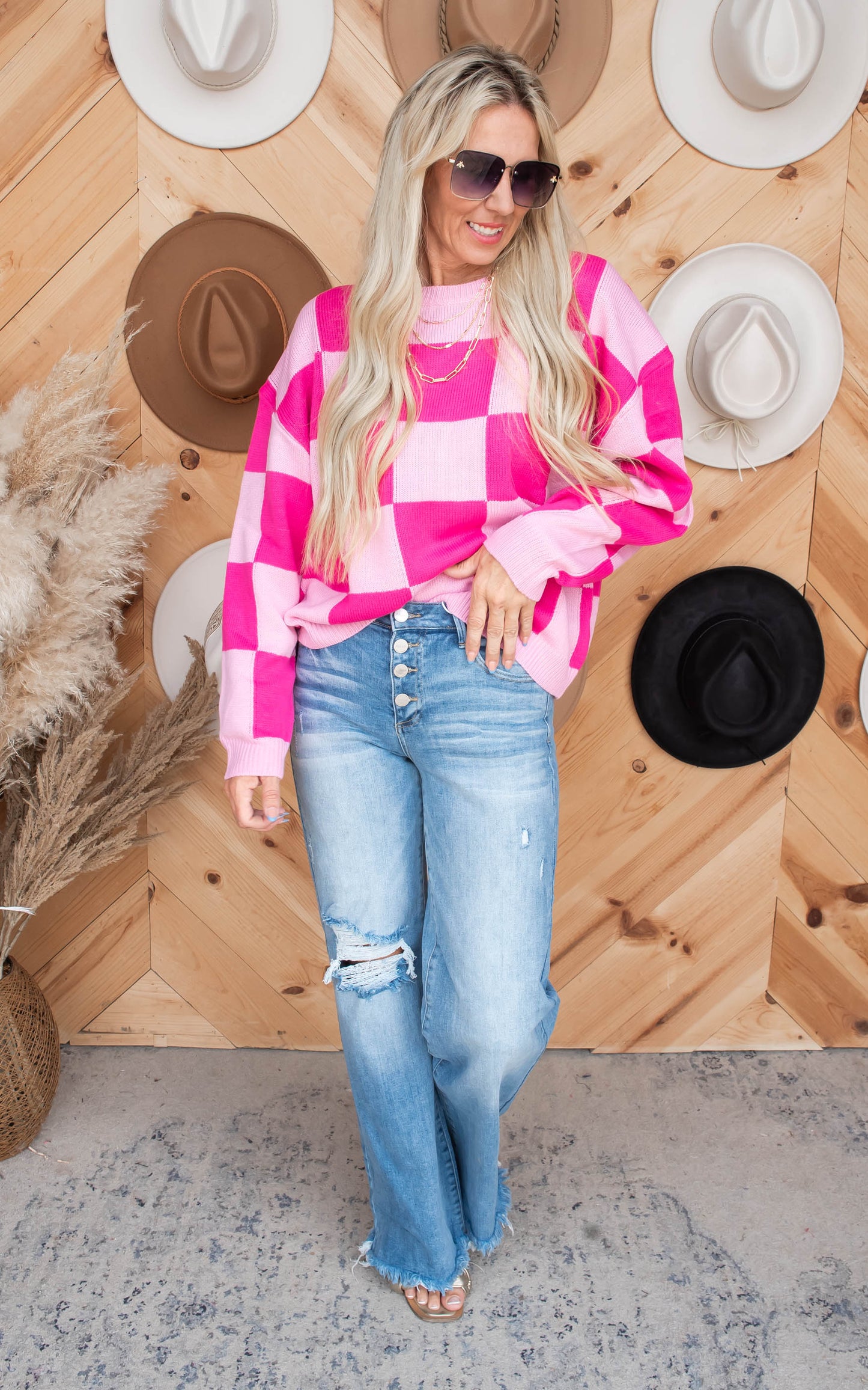 Pink Checkered Sweater