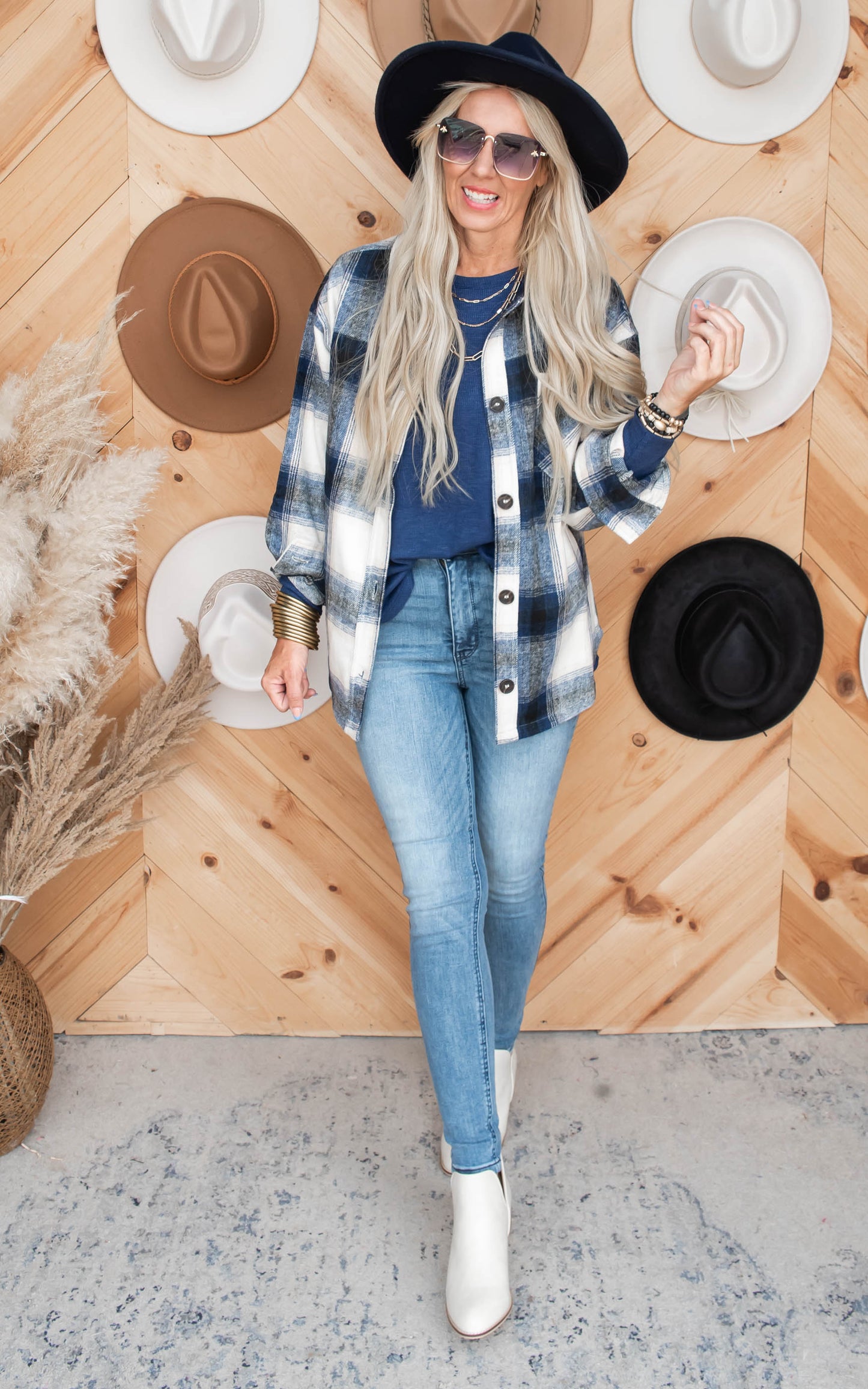 Stay Cozy Oversized Plaid Shacket - Navy