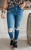 High Rise Crop Skinny w/ Step Hem Denim Jeans-Mica