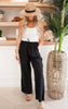 High-Waist Tie Waist Linen Blend Wide Leg Pants - Final Sale