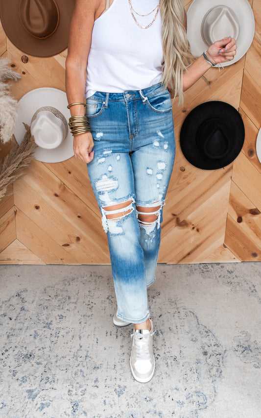 High Rise Ombre Straight Denim Jeans | Risen