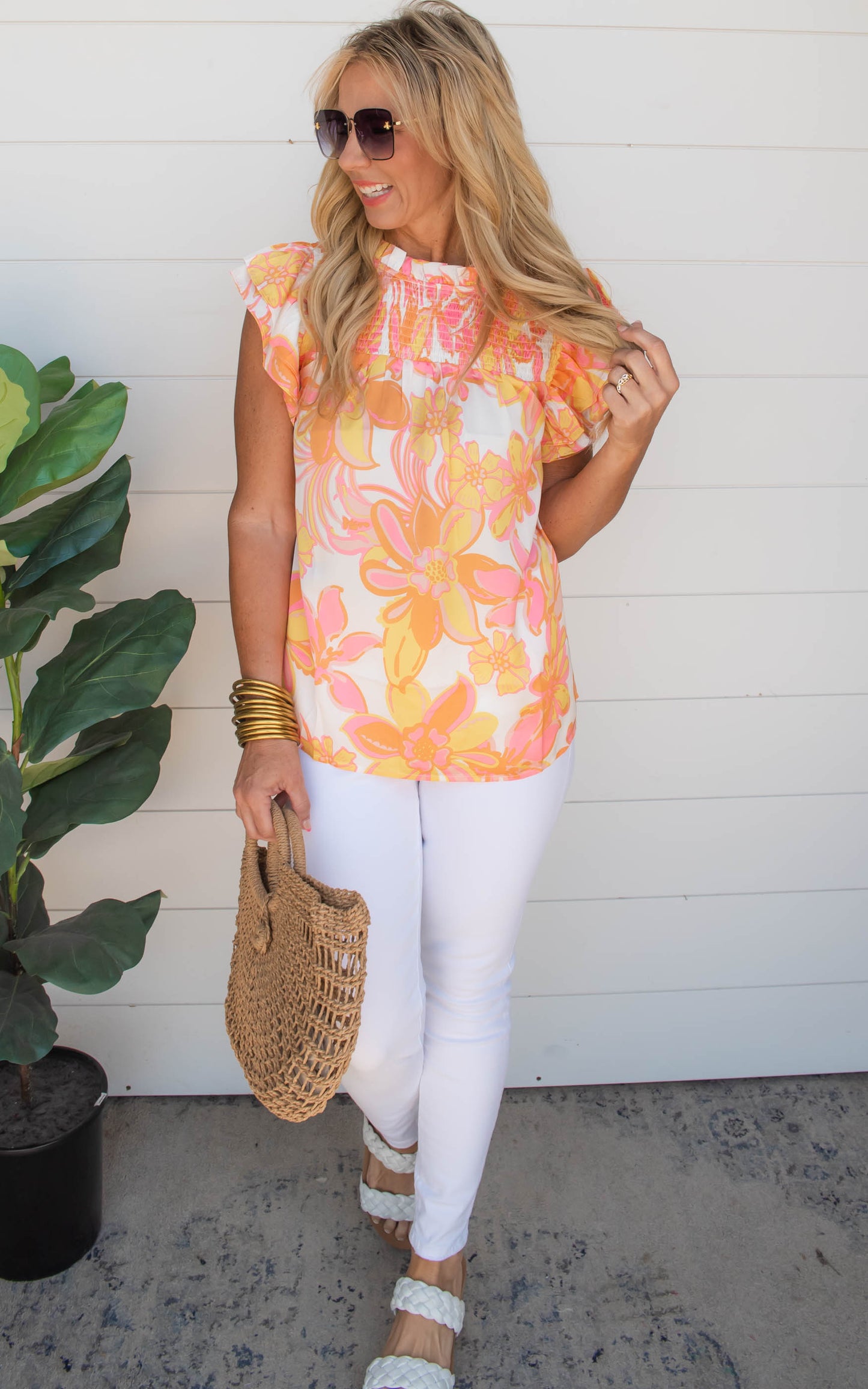 Flower Power Ruffle Short Sleeve Top