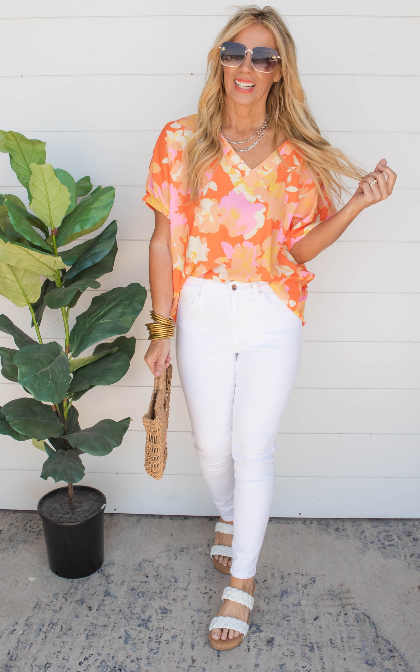 Stay Golden Floral V-Neck Top