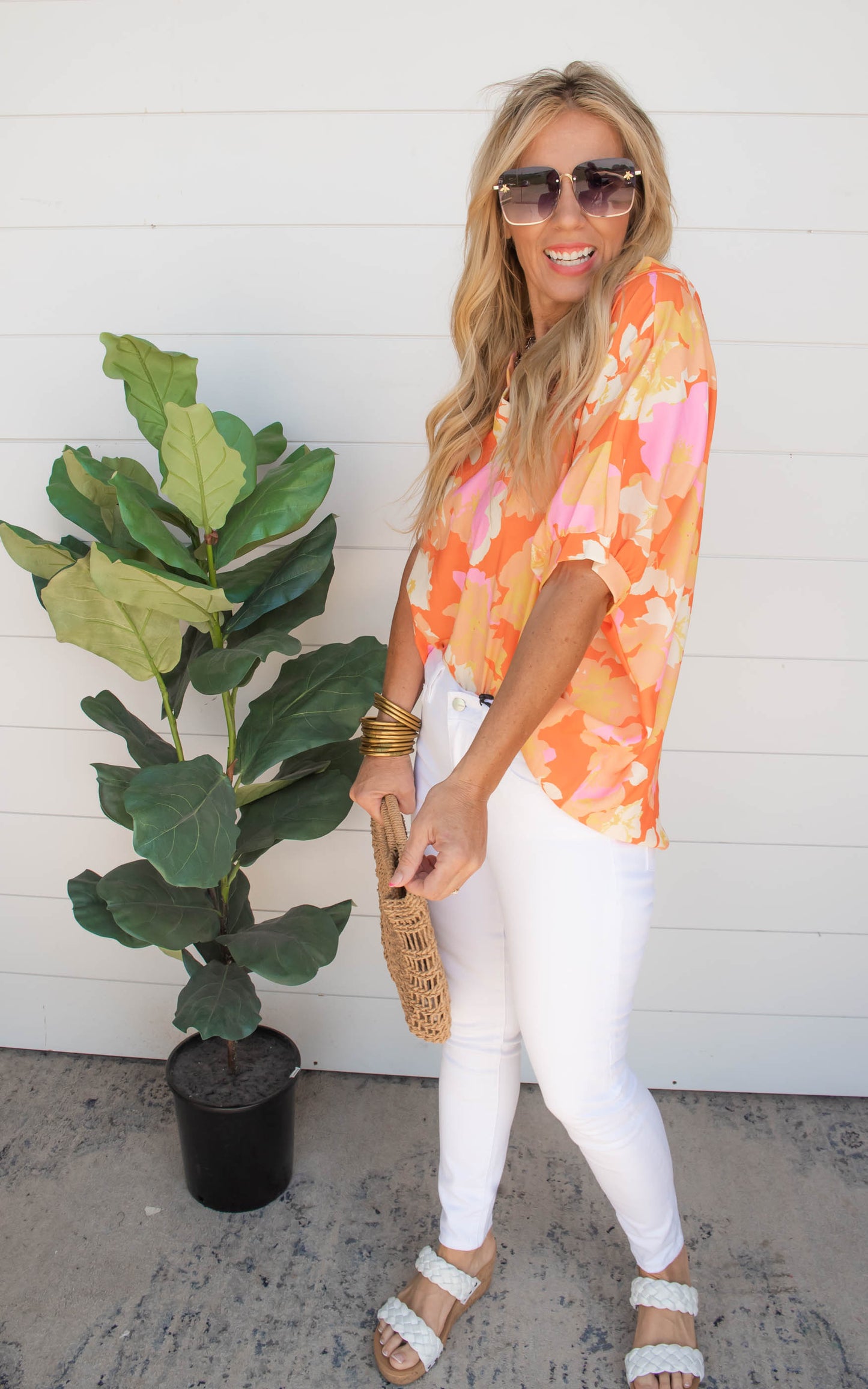 ORANGE FLORAL BLOUSE 