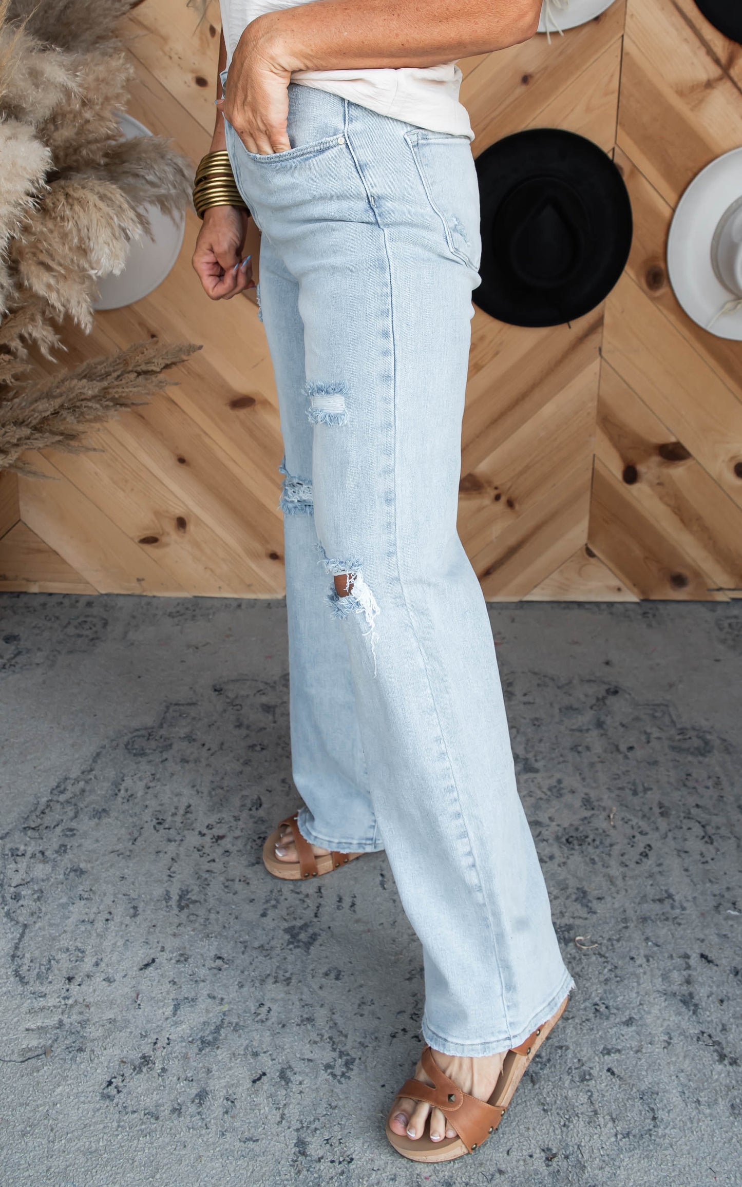 High Rise Distressed Wide Leg Denim Jeans | Risen