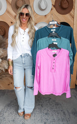 Thumb Hole Cuffs Button Closure Long Sleeve Top - Part 2