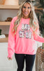 Neon Pink BAD MOMS CLUB Graphic Crewneck Sweatshirt