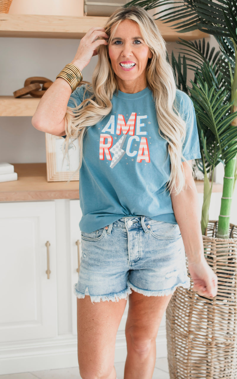 Slate 4th of July AMERICA Garment Dyed Graphic T-shirt