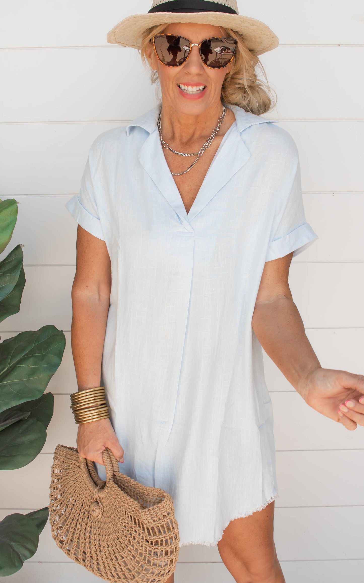 Frayed Hem Shirt Dress  | Umgee