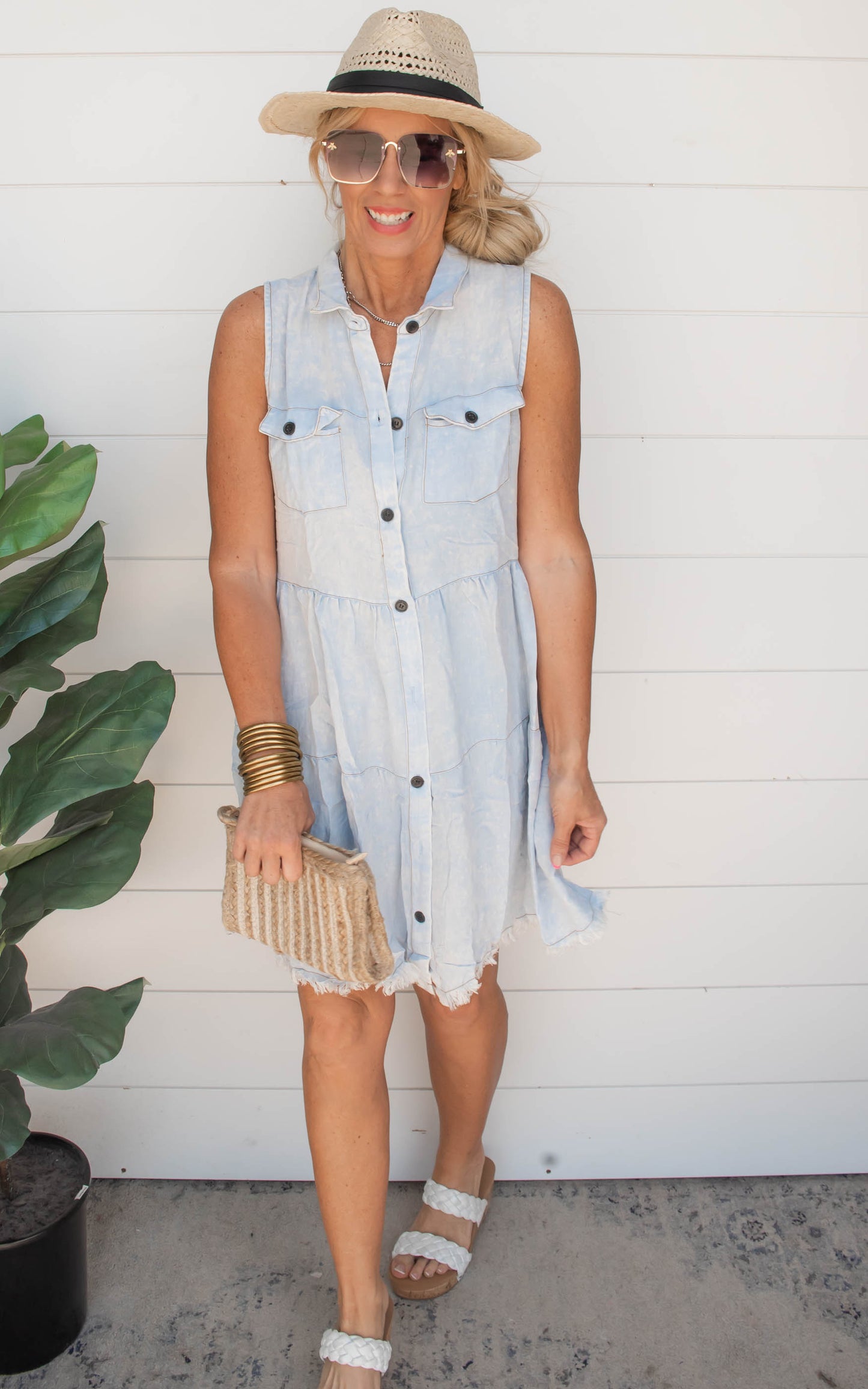 Chambray Frayed Denim Dress | Umgee