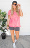 Ashed Pink Washed Short Sleeve V-neck Top 