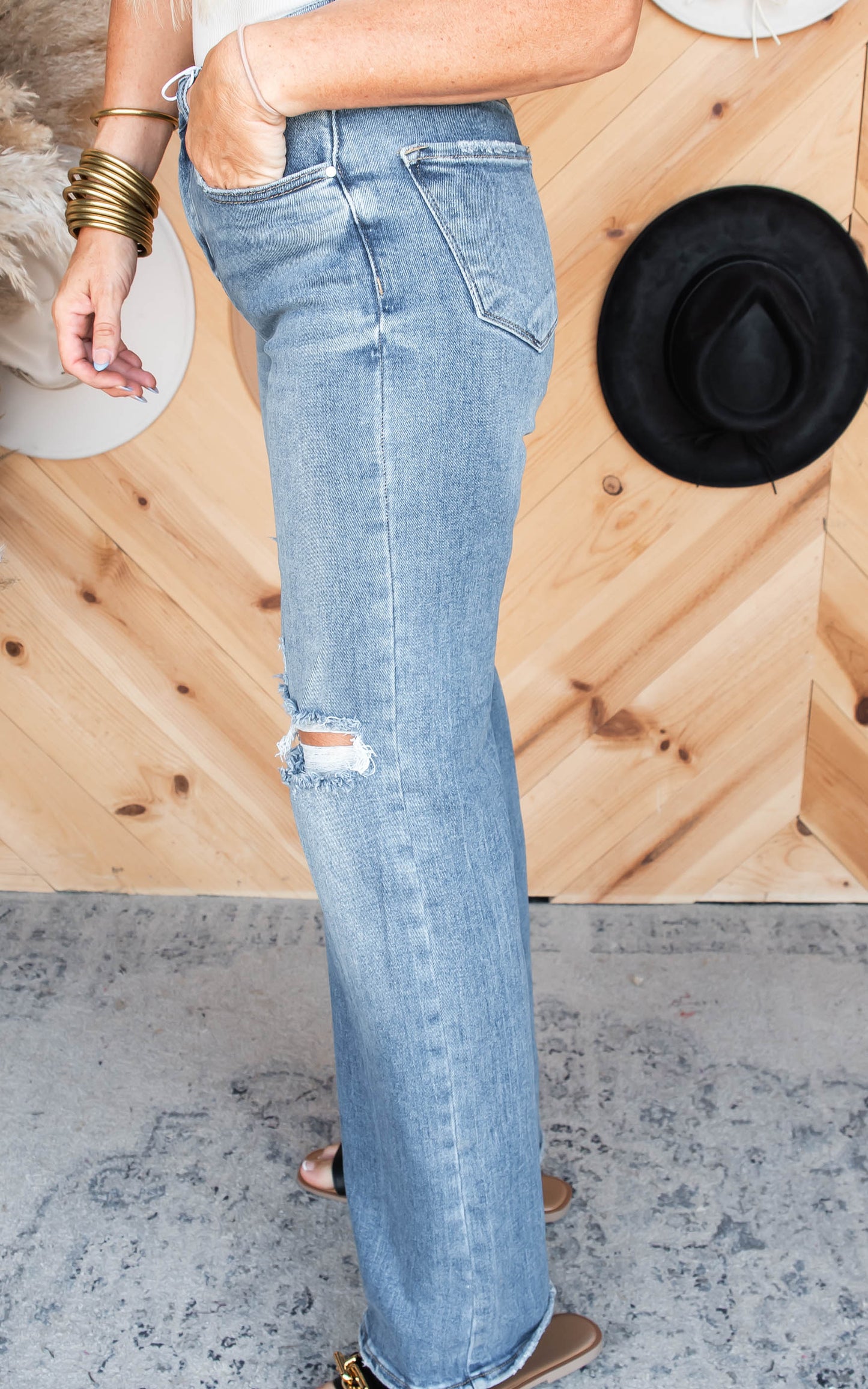 High Rise Ripped Wide Leg Denim Jeans | Risen