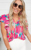 Time to Smile Woven Ruffled Sleeves V-Neck Top 