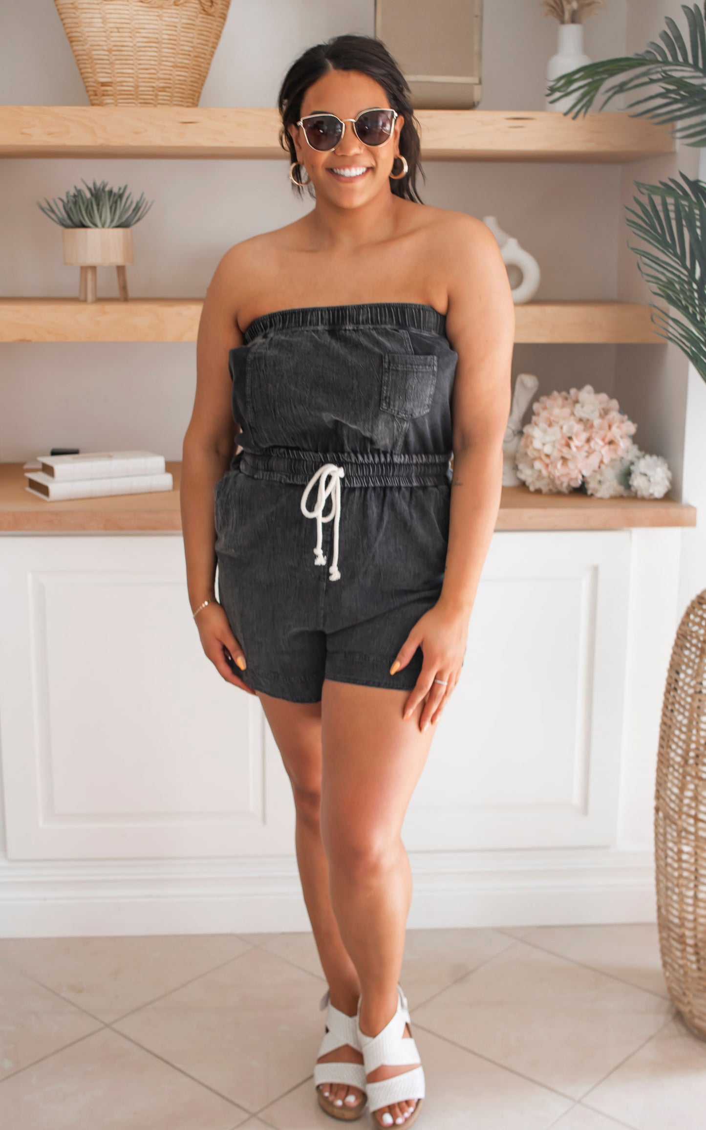 Mineral Washed Strapless Romper - Final Sale