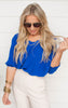 Royal Blue V Neck Long Sleeve Blouse Top