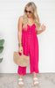 Magenta Button Down Crepe Jumpsuit